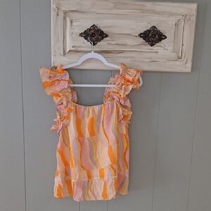 Fate Orange and Pink Ruffled Blouse